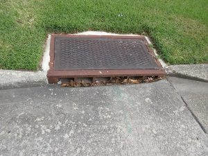 residential catch basin in the lawn