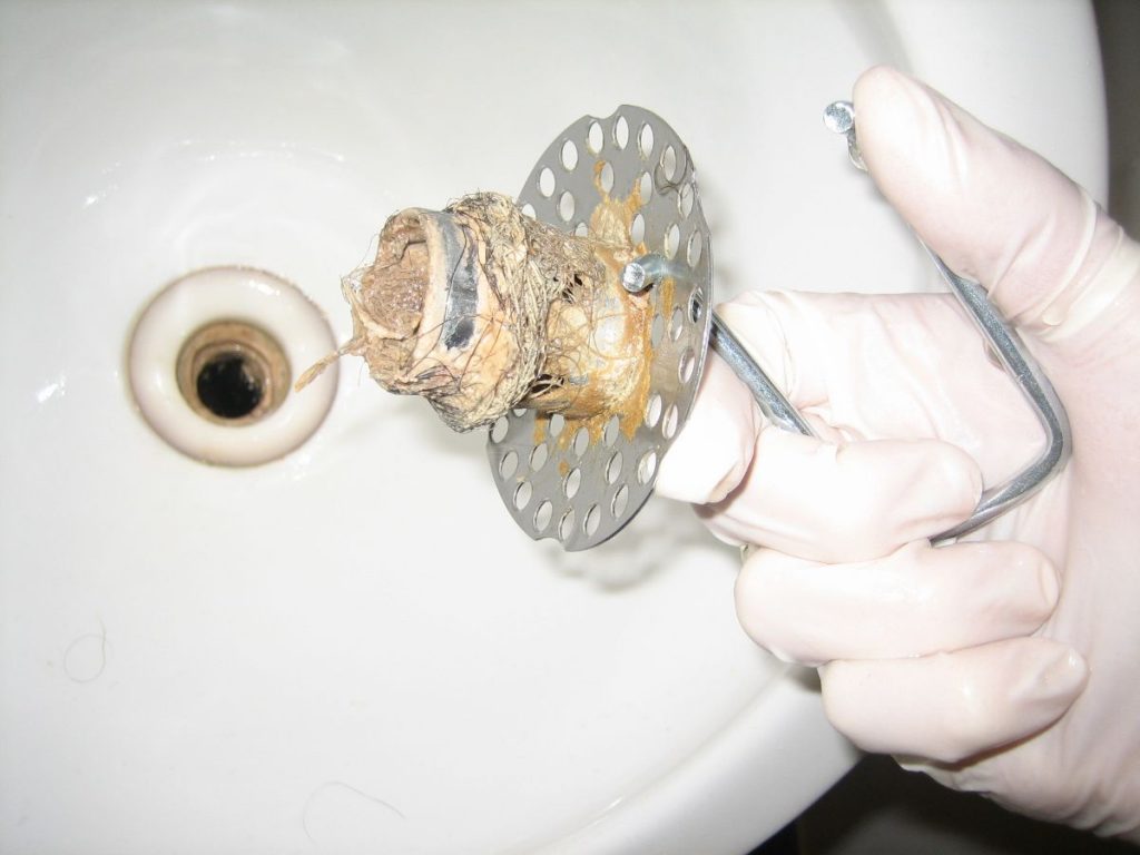 hair in a sink drain