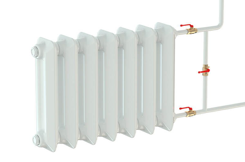 white hot water radiator red valves