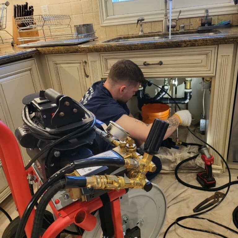plumber snaking kitchen sink drain