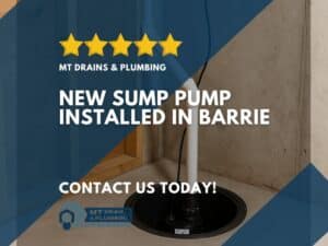 sump pump installed in the corner of an unfinished basement in barrie